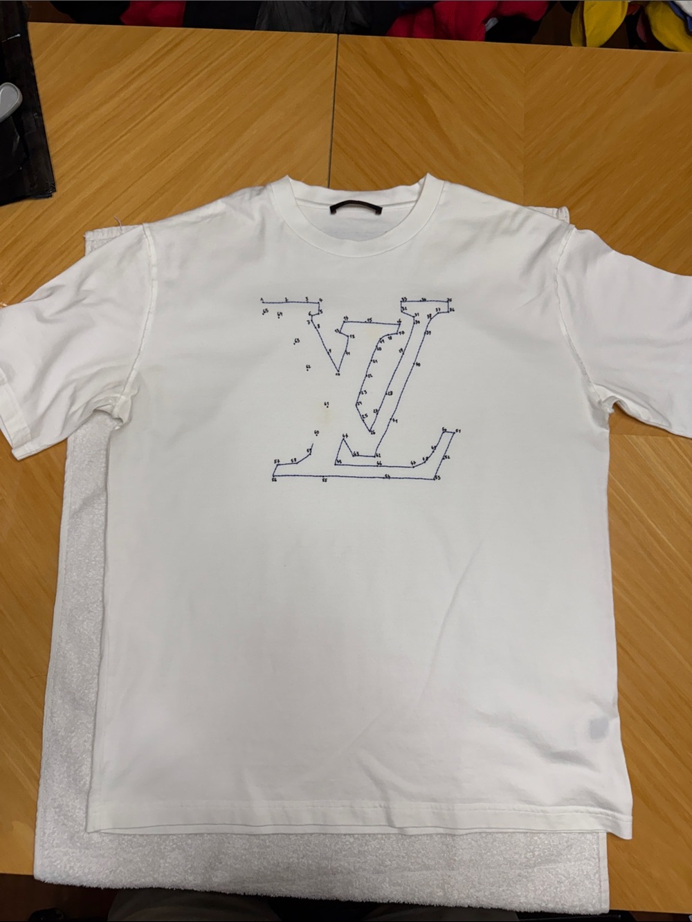 Louis Vuitton White Short-Sleeve Tee with Navy Dot-Connect LV Logo